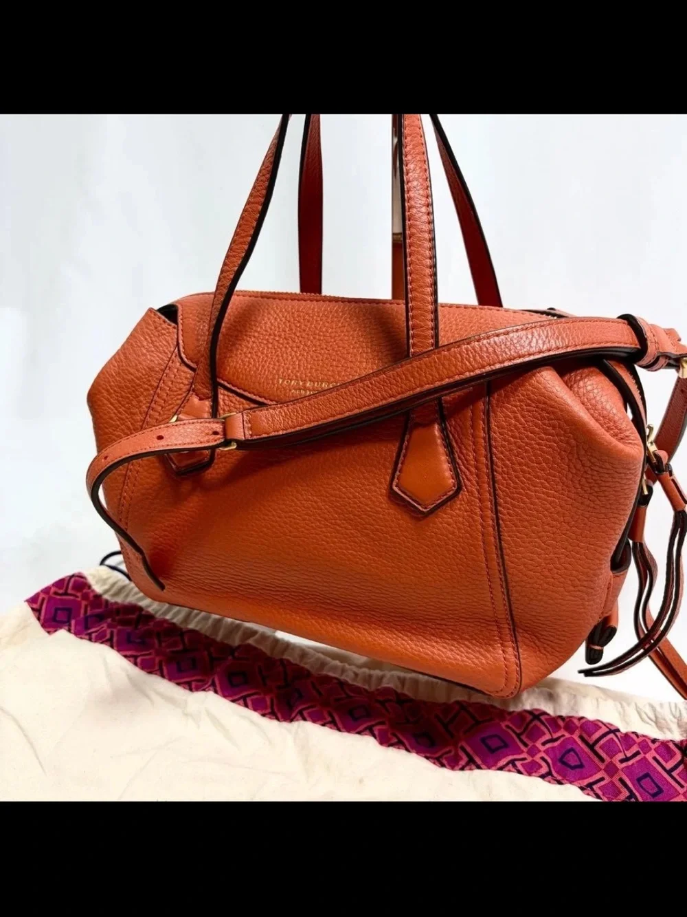Tory Burch Orange Pebbled Leather Shoulder Bag